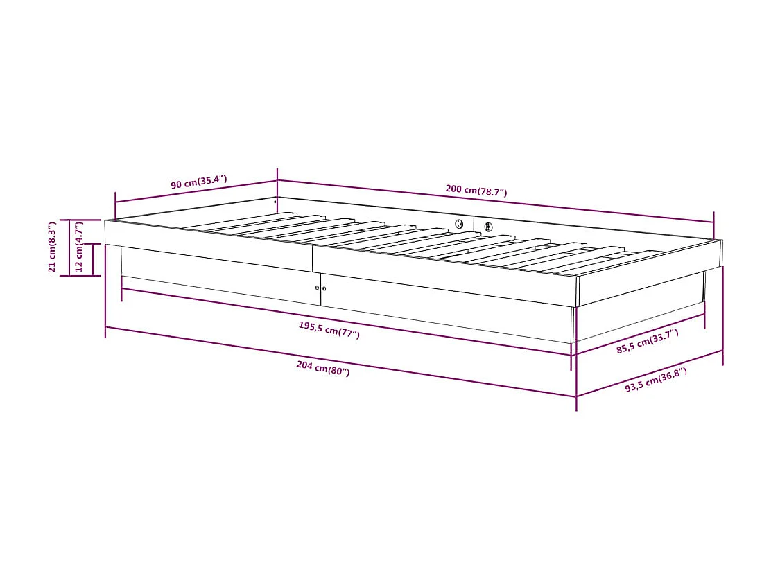 Lit simple | Lit adulte, enfant | Cadre de lit Blanc Bois massif 90x200 cm
