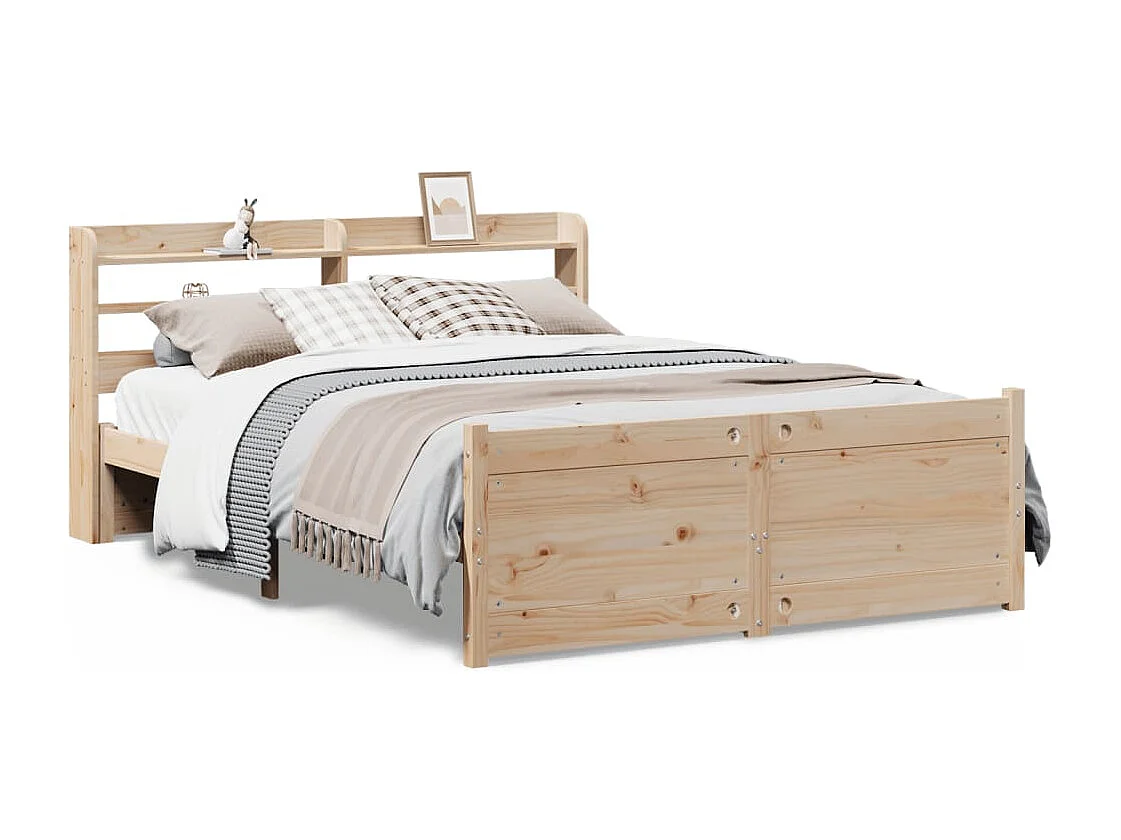 Letto per adulti | Letto matrimoniale | Giroletto con Testiera 160x200 cm in Legno Massello di Pino