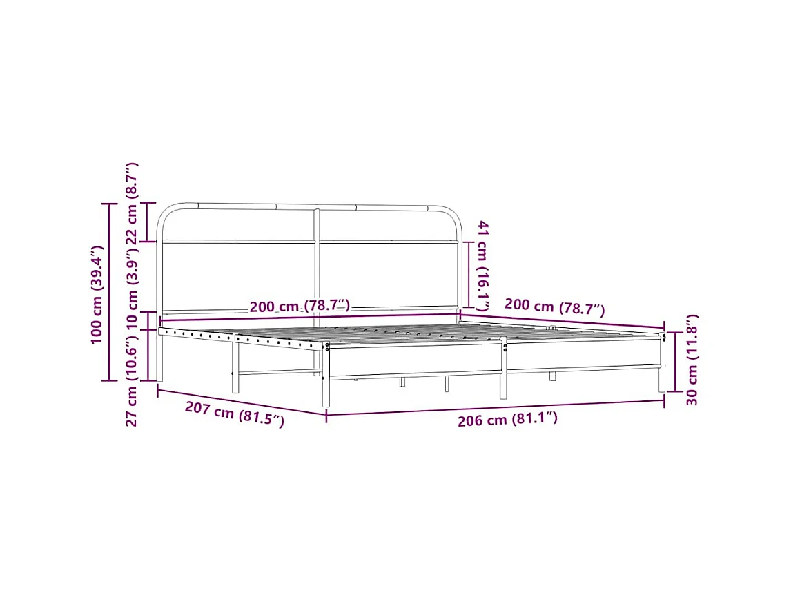 Letto per adulti | Letto matrimoniale | Giroletto senza Materaso in Metallo Rovere Sonoma 200x200 cm