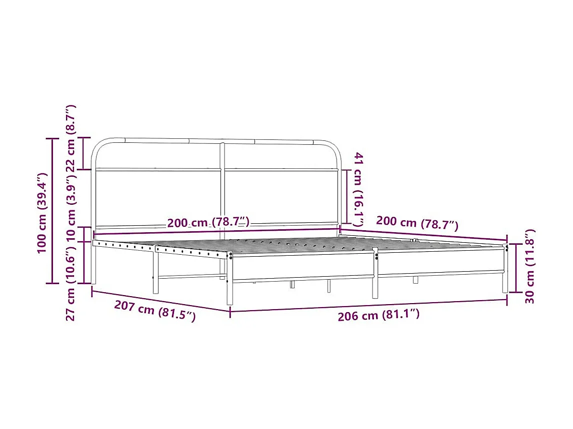 Letto per adulti | Letto matrimoniale | Giroletto senza Materaso in Metallo Rovere Sonoma 200x200 cm