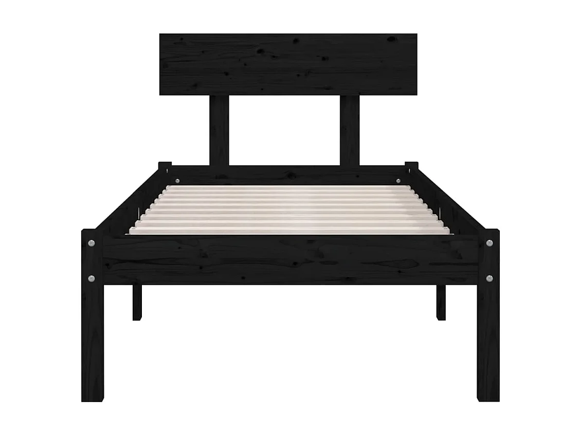 Lit simple | Lit adulte, enfant | Cadre de lit noir bois massif 90x200 cm