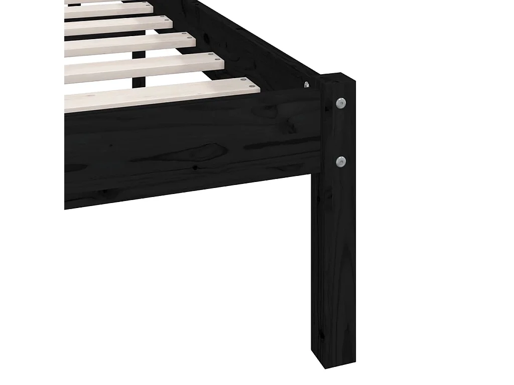 Lit simple | Lit adulte, enfant | Cadre de lit noir bois massif 90x200 cm