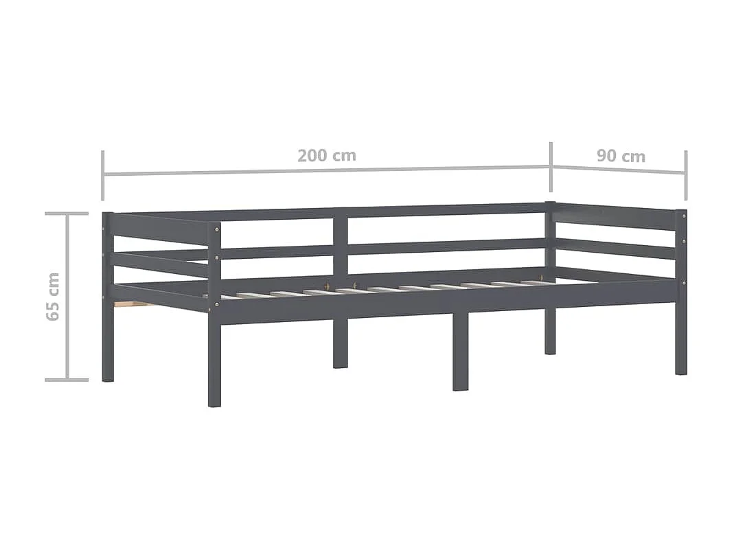 Lit simple | Lit adulte, enfant | Cadre de lit gris foncé bois pin massif 90x200cm