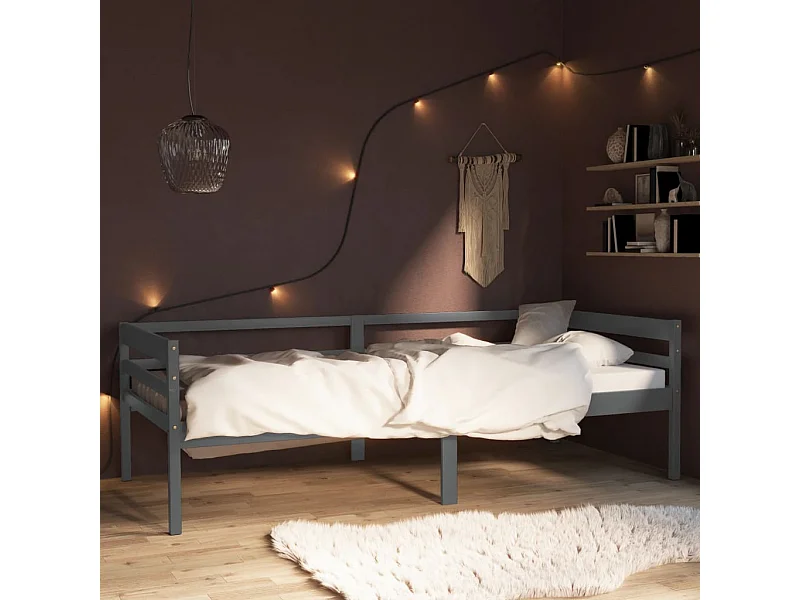 Lit simple | Lit adulte, enfant | Cadre de lit gris foncé bois pin massif 90x200cm