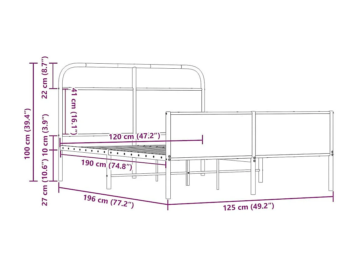 Lit simple | Lit adulte, enfant | Cadre de lit 120x190 cm cm chêne sonoma
