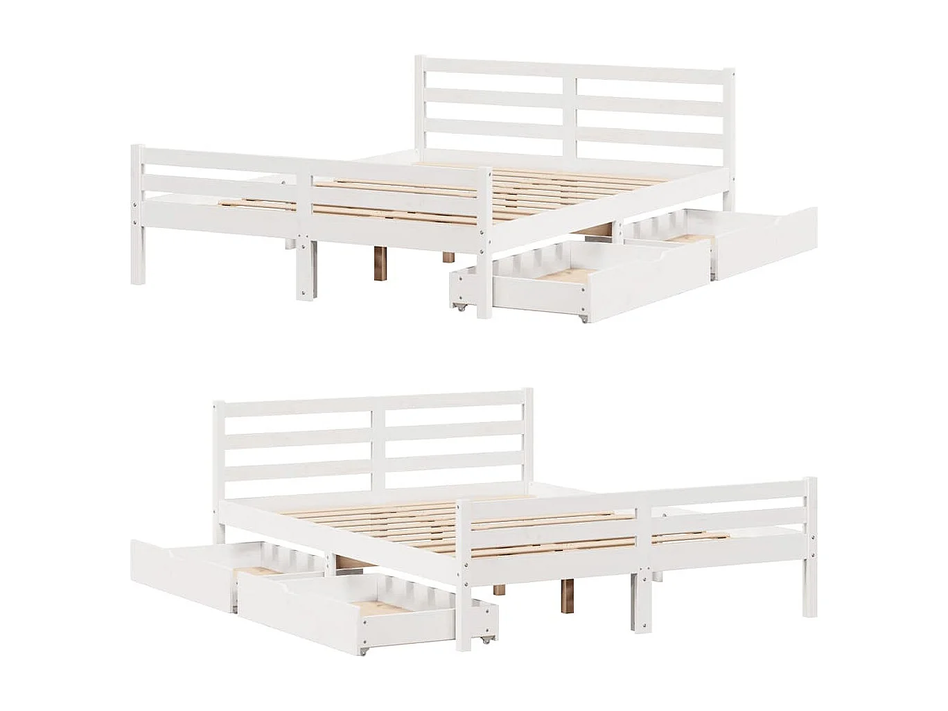 Lit double | Lit adulte | Cadre de lit blanc 150x200 cm bois de pin massif