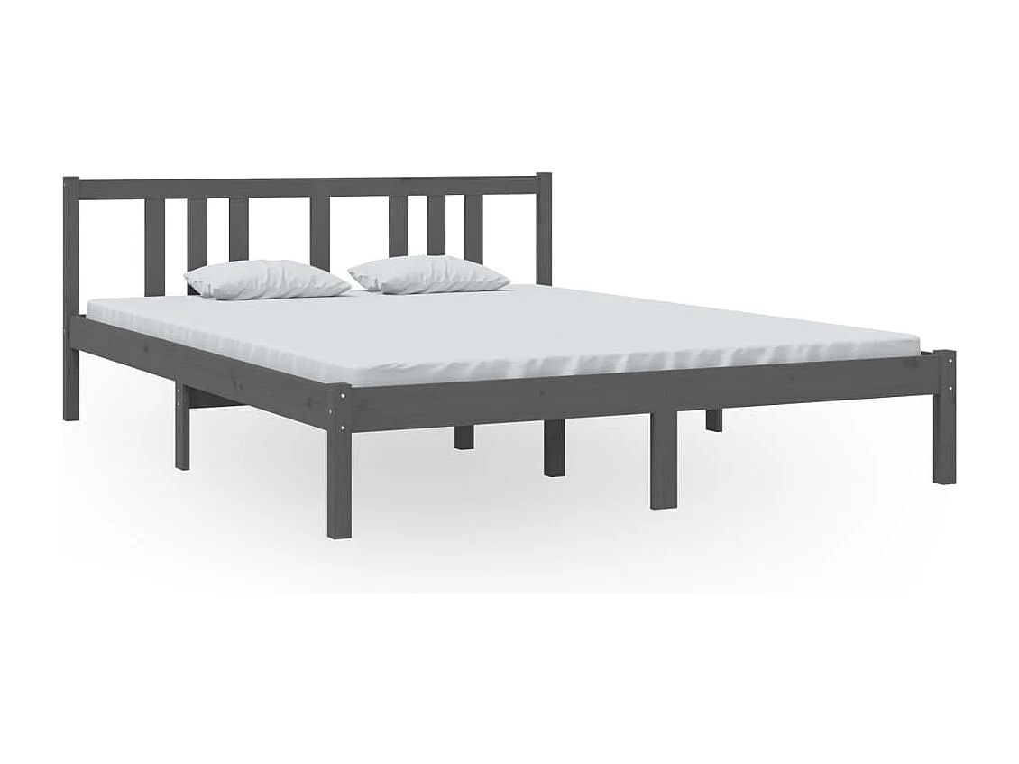 Lit double | Lit adulte | Cadre de lit gris bois massif 150x200 cm