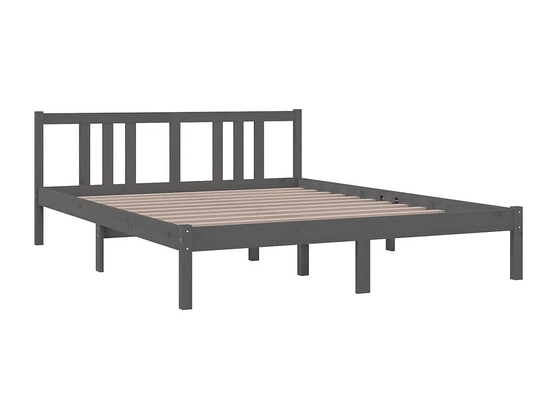 Lit double | Lit adulte | Cadre de lit gris bois massif 150x200 cm