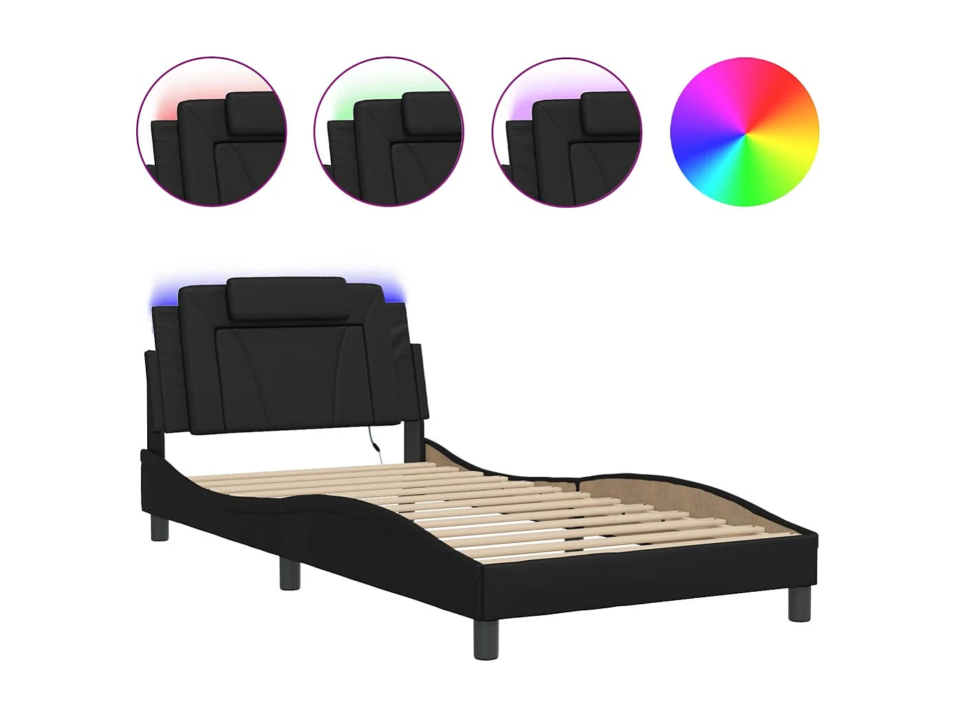 Lit simple | Lit adulte, enfant | Cadre de lit avec LED noir 100x200 cm