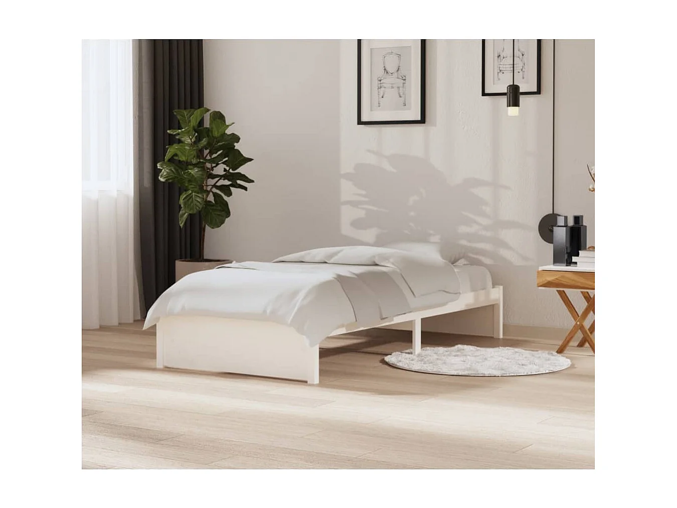 Lit simple | Lit adulte, enfant | Cadre de lit blanc bois massif 90x200 cm