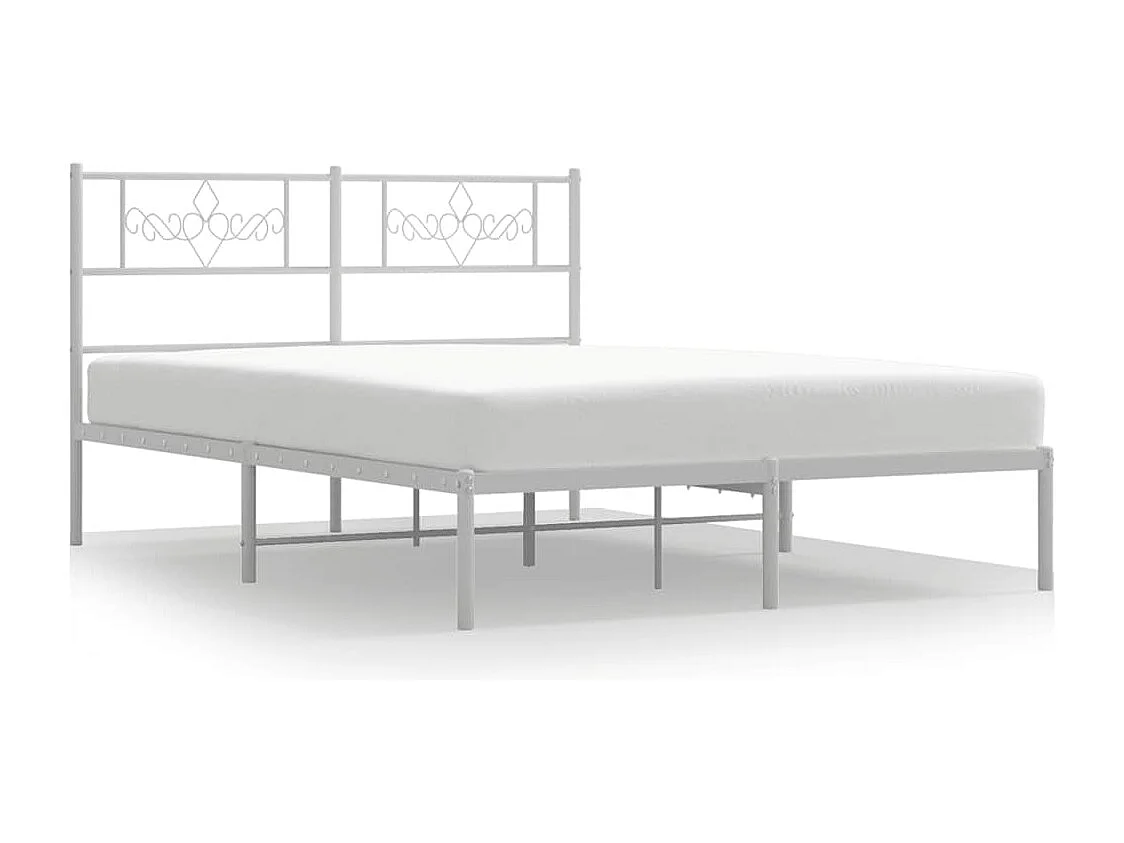 Lit double | Lit adulte | Cadre de lit métal et tête de lit blanc 150x200 cm