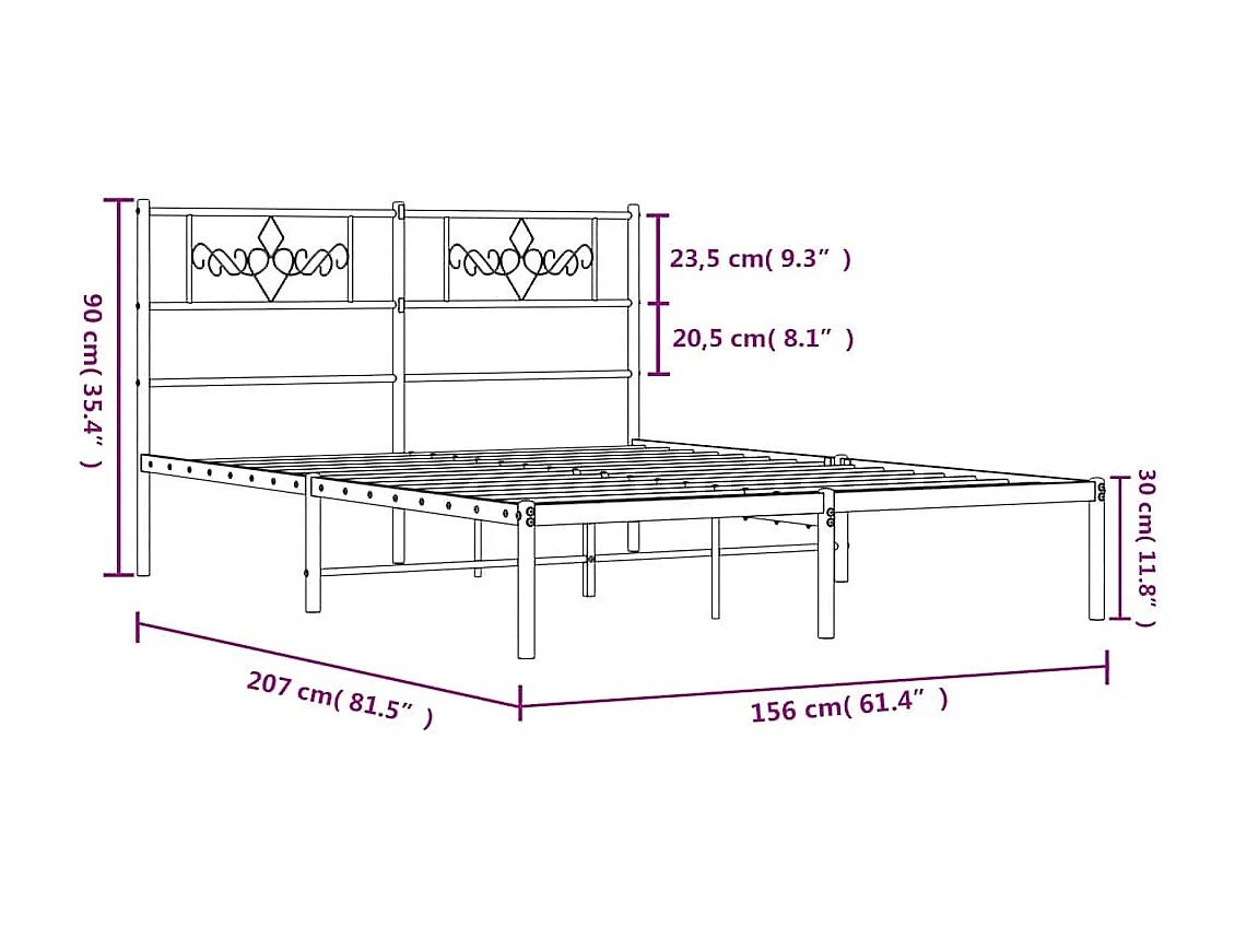 Lit double | Lit adulte | Cadre de lit métal et tête de lit blanc 150x200 cm