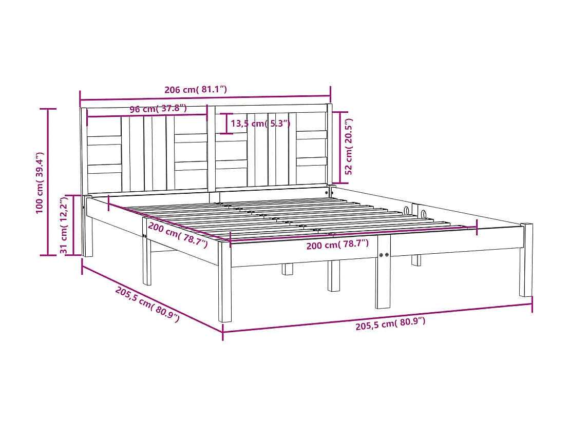 Lit double | Lit adulte | Cadre de lit marron miel 200x200 cm bois massif