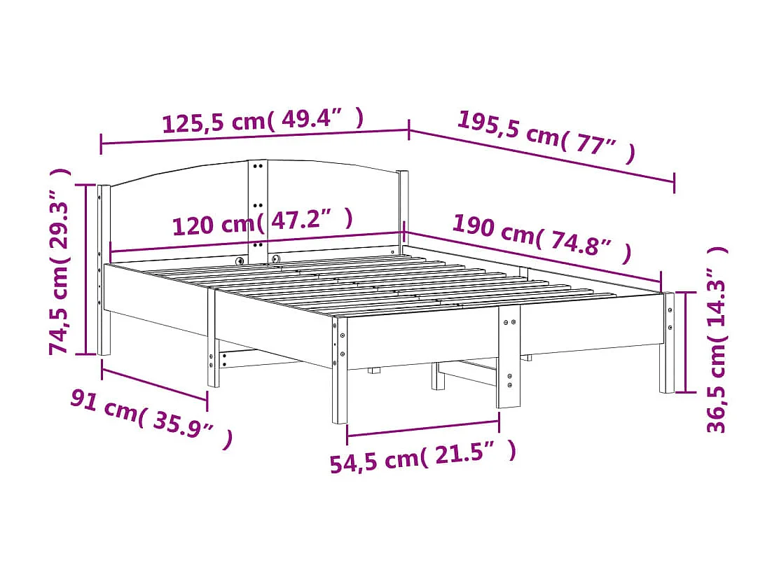 Lit simple | Lit adulte, enfant | Cadre de lit cire marron 120x190cm bois pin massif