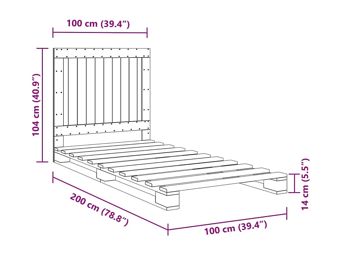 Lit simple | Lit adulte, enfant | Cadre de lit gris 100x200 cm bois massif de pin