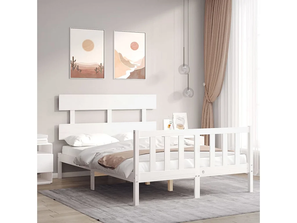 Lit simple | Lit adulte, enfant | Cadre de lit blanc bois de pin massif 120x190 cm