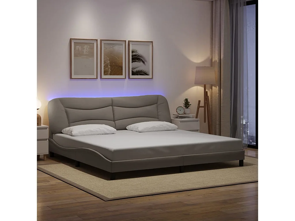 Lit double | Lit adulte | Cadre de lit avec LED taupe 200x200 cm tissu