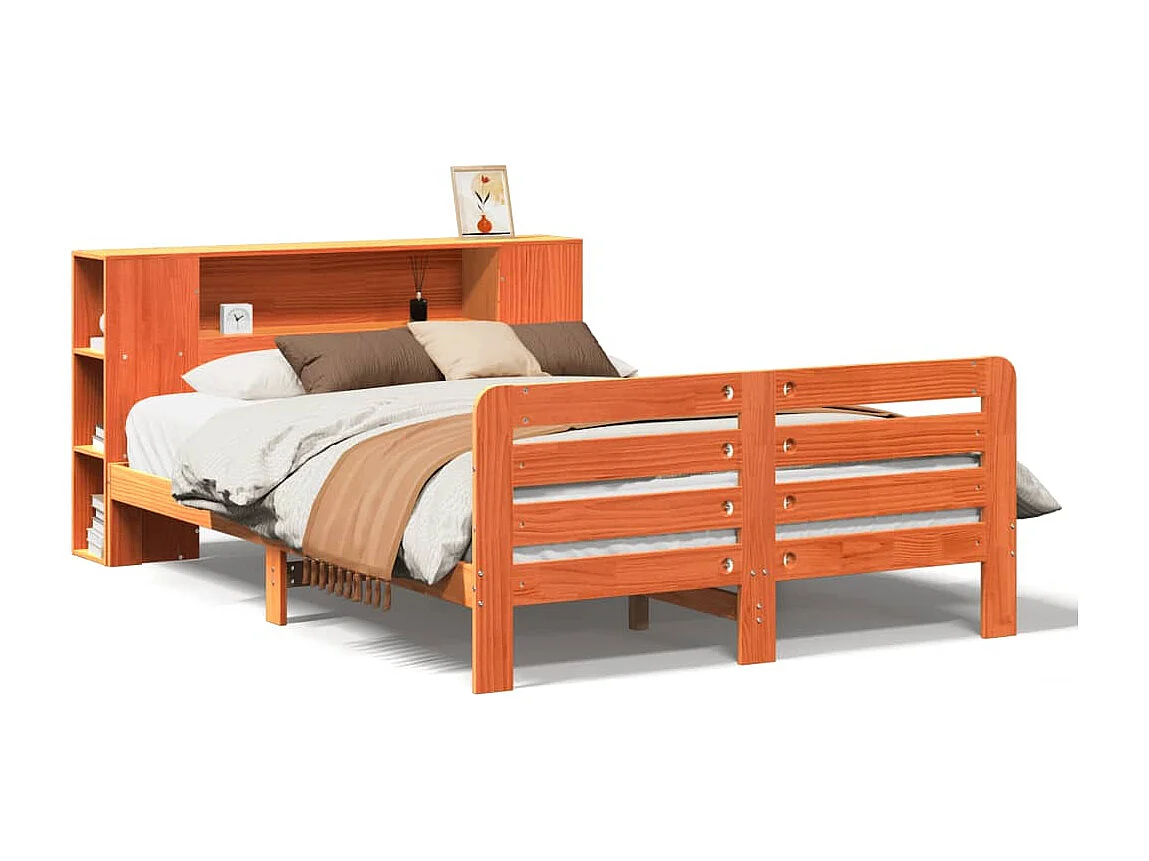 Letto per adulti | Letto matrimoniale | Giroletto senza Materasso Marrone Cera 150x200 cm Legno di Pino