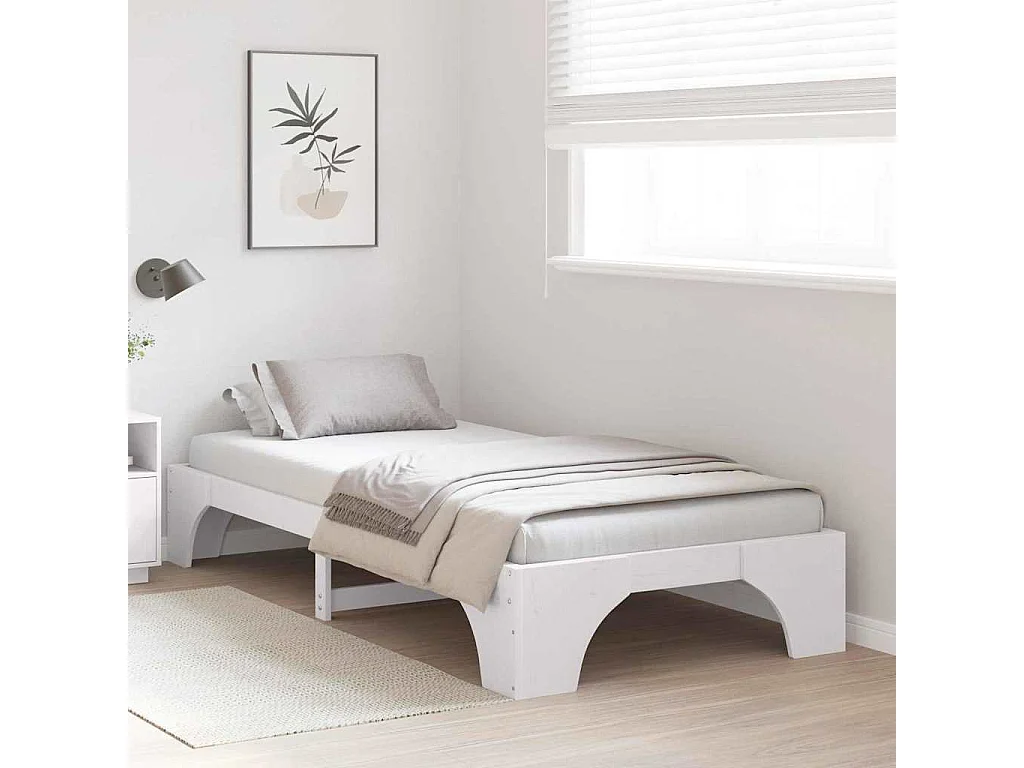 Lit simple | Lit adulte, enfant | Cadre de lit blanc 80x200 cm en bois de pin massif