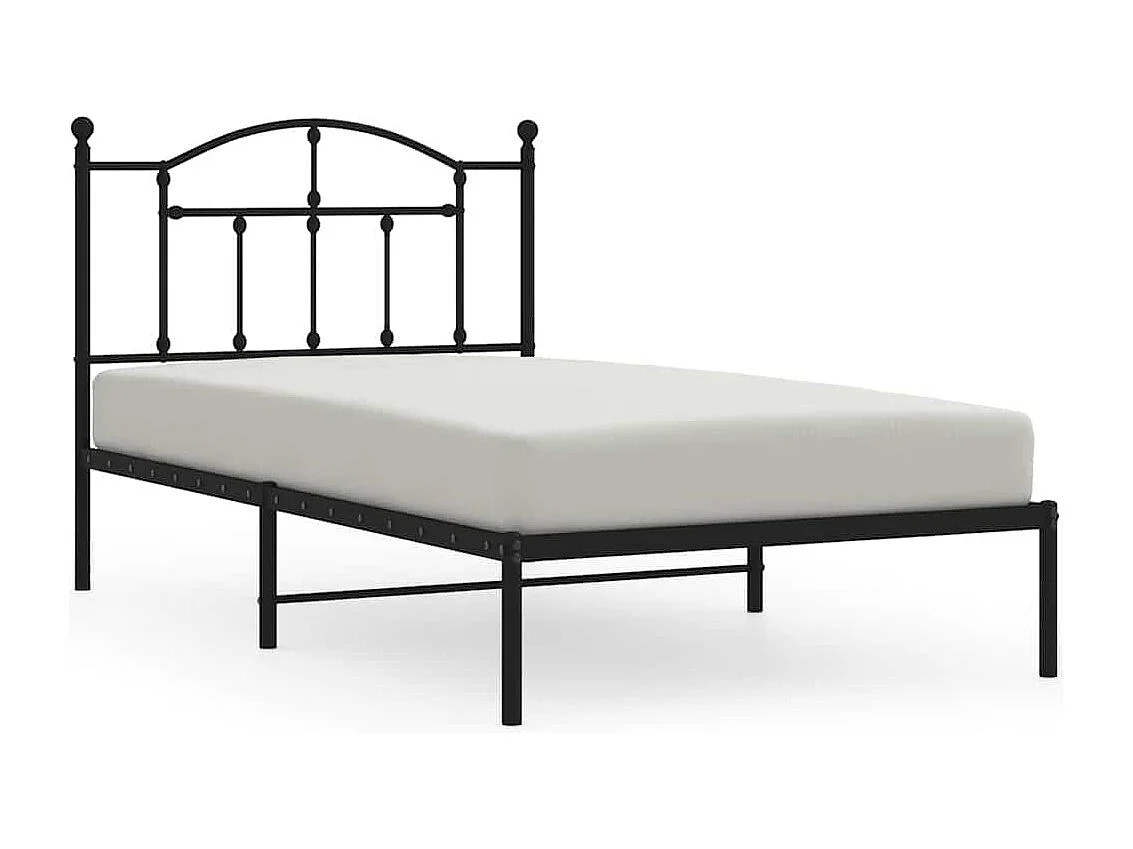 Lit simple | Lit adulte, enfant | Cadre de lit métal avec tête de lit noir 100x190cm