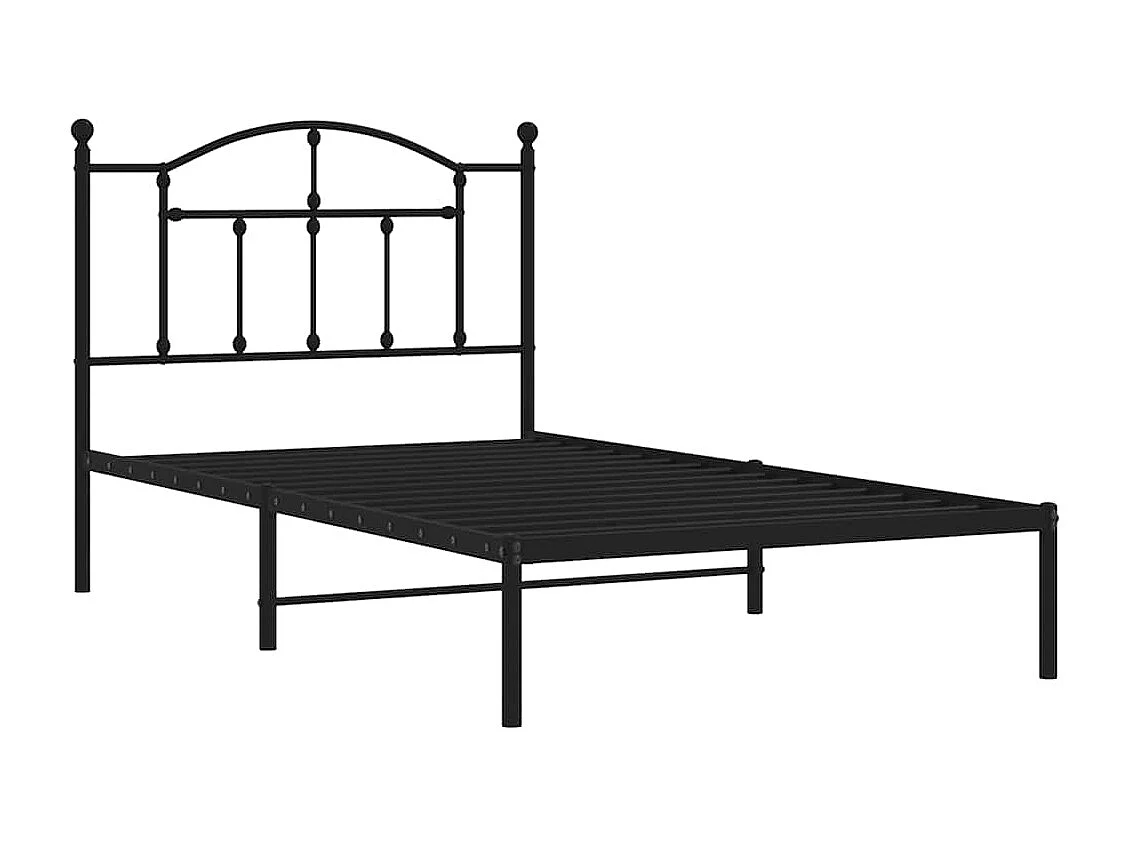 Lit simple | Lit adulte, enfant | Cadre de lit métal avec tête de lit noir 100x190cm