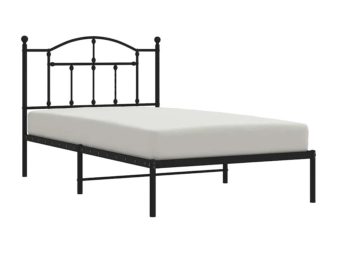 Lit simple | Lit adulte, enfant | Cadre de lit métal avec tête de lit noir 100x190cm