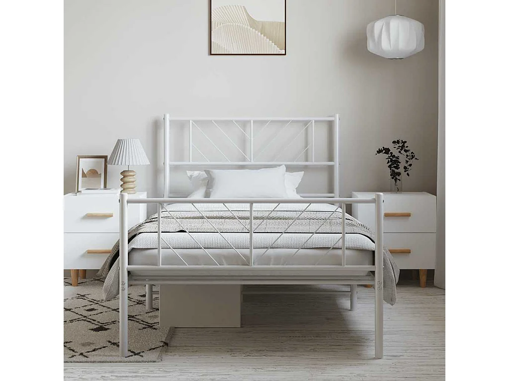 Lit simple | Lit adulte, enfant | Cadre de lit métal et pied de lit blanc 100x200 cm