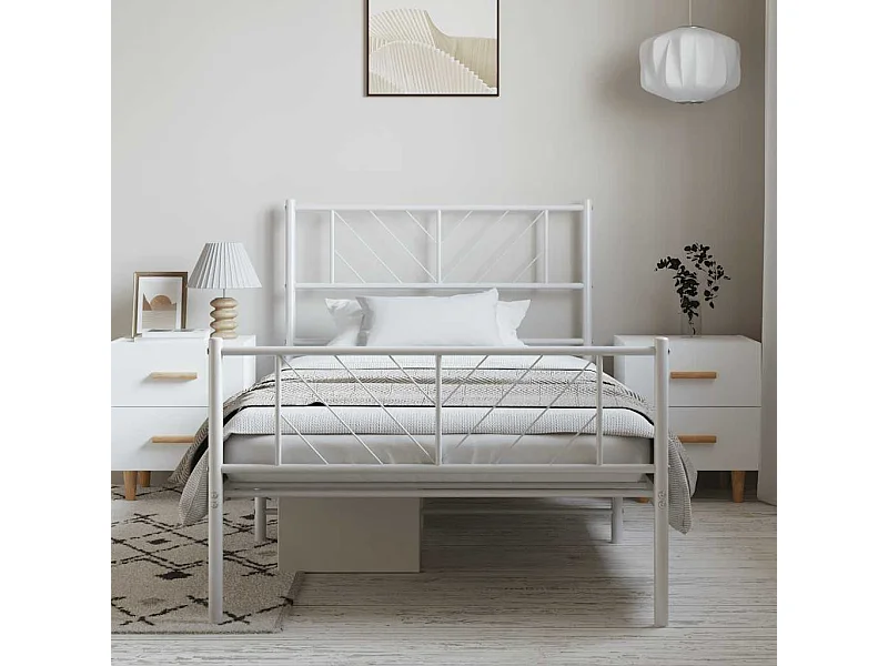 Lit simple | Lit adulte, enfant | Cadre de lit métal et pied de lit blanc 100x200 cm