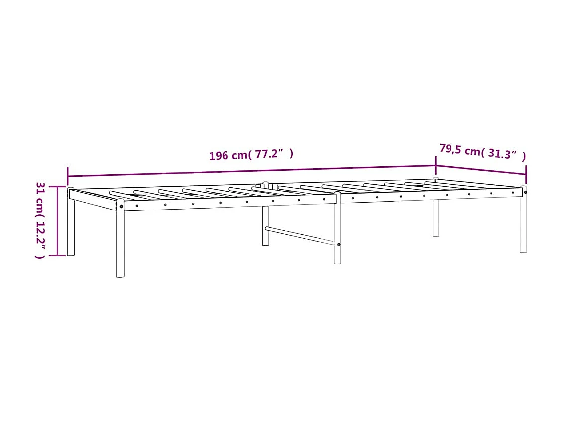 Lit simple | Lit adulte, enfant | Cadre de lit métal blanc 75x190 cm