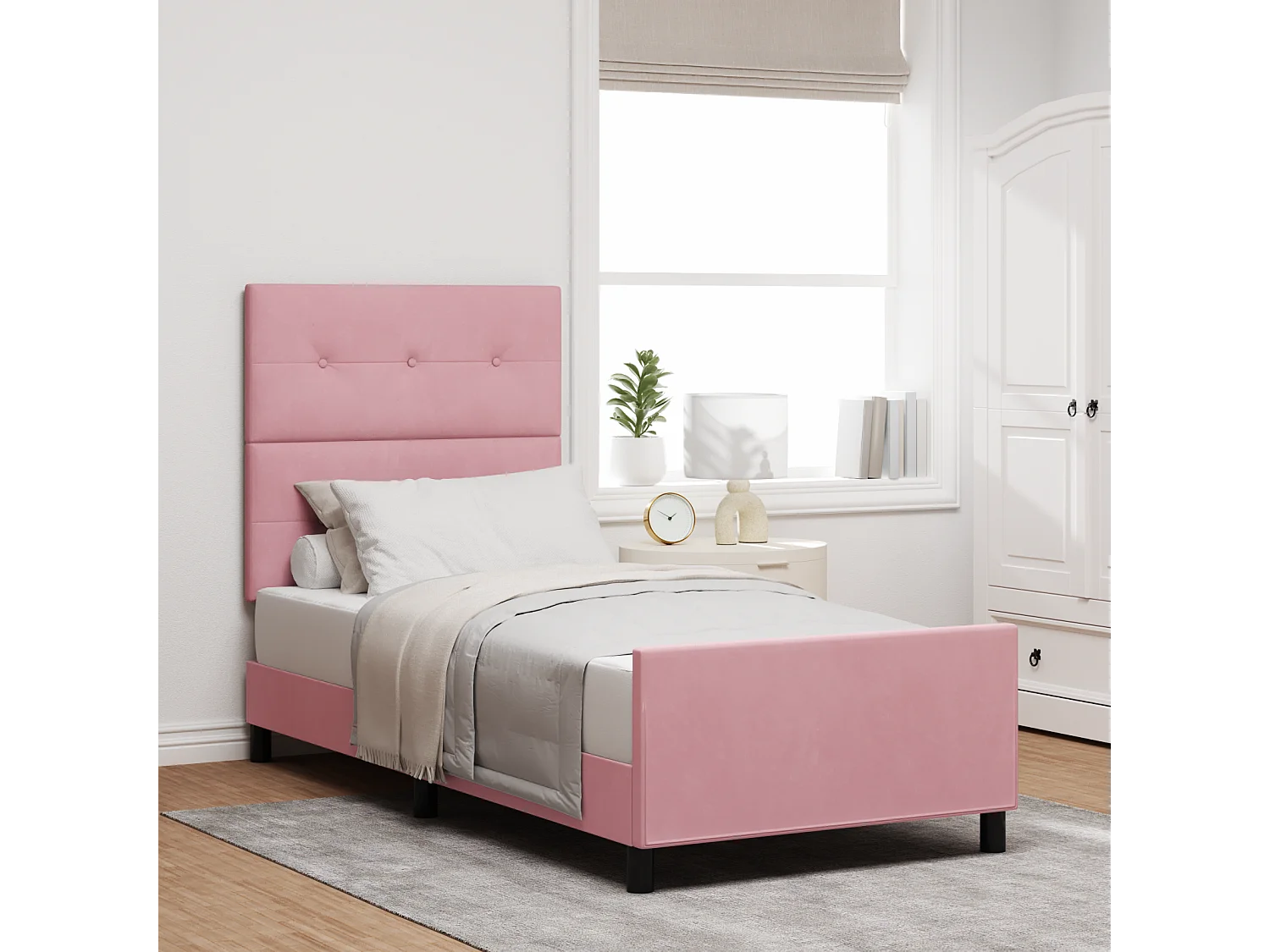 Lit simple | Lit adulte, enfant | Cadre de lit avec tête de lit Rose 90x200 cm Velours