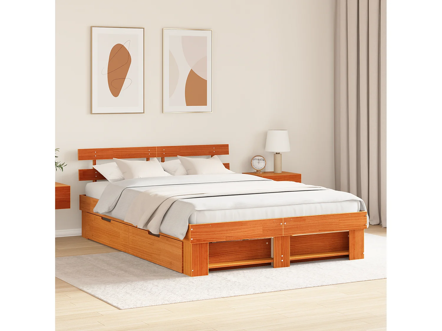 Lit double | Lit adulte | Cadre de lit Marron cire 150x200 cm Bois massif en pin