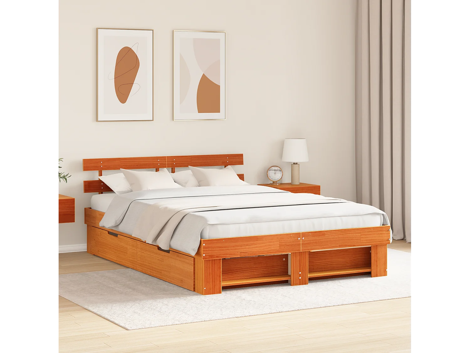 Letto matrimoniale | Giroletto | Struttura del letto Marrone cerato 150x200 cm Pino massello