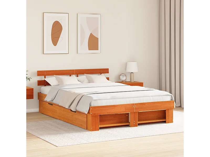 Lit double | Lit adulte | Cadre de lit Marron cire 150x200 cm Bois massif en pin