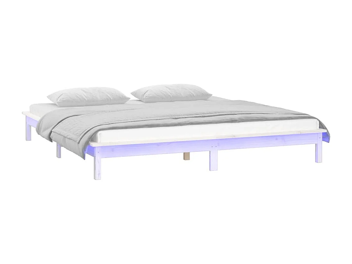 Lit double | Lit adulte | Cadre de lit à LED blanc 140x190 cm bois massif