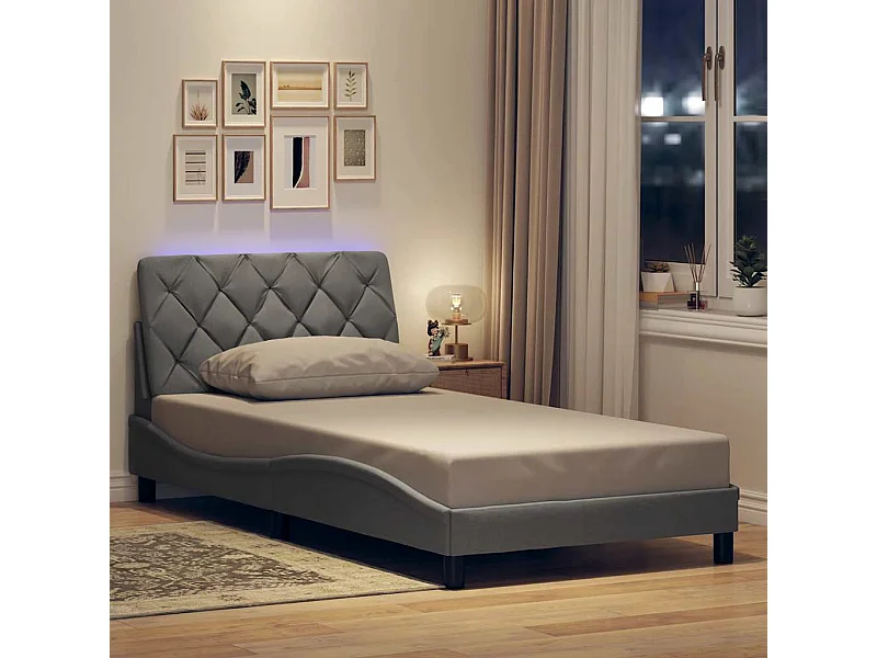Lit simple | Lit adulte, enfant | Cadre de lit avec LED gris clair 100x200 cm tissu