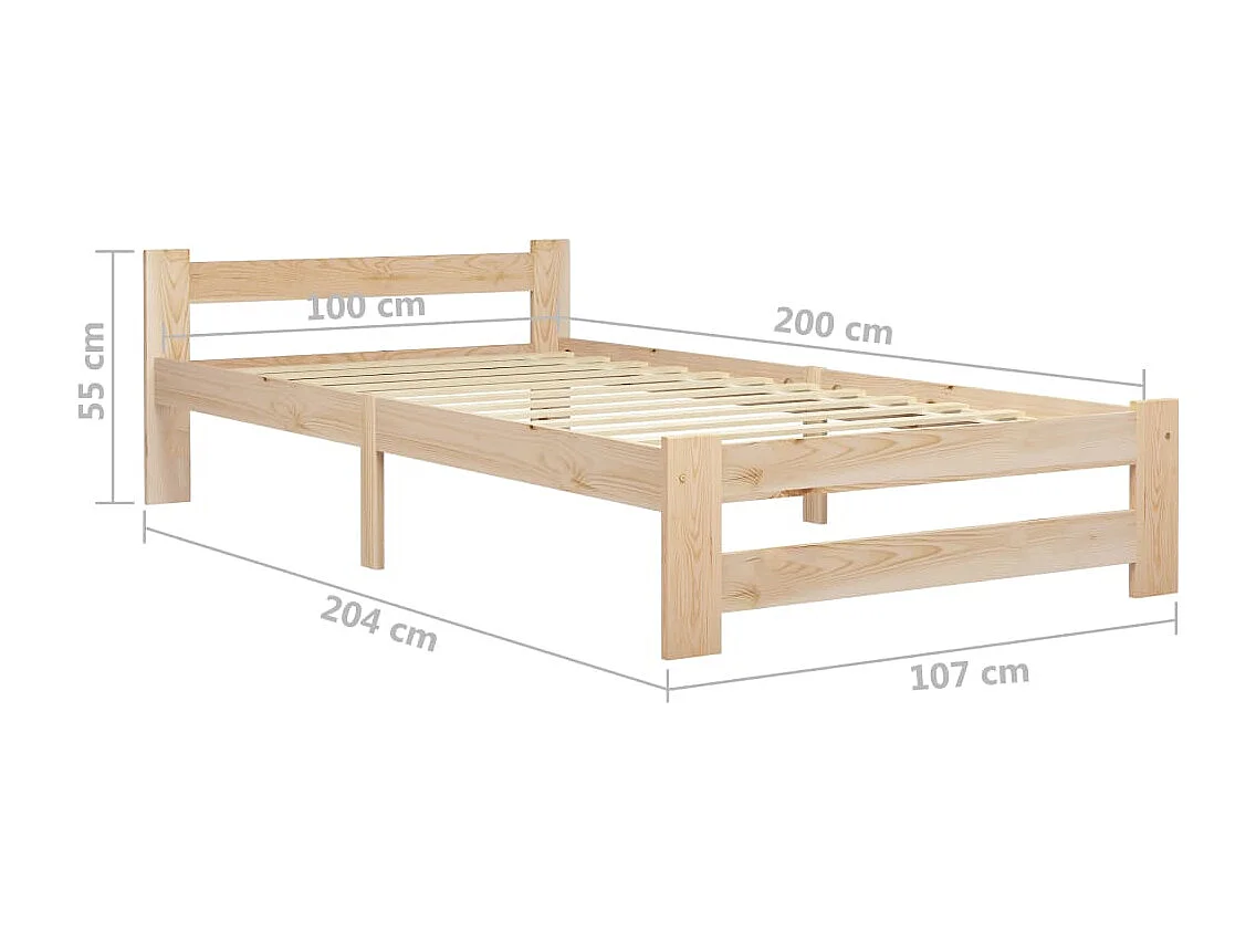 Lit simple | Lit adulte, enfant | Cadre de lit bois massif de pin 100x200 cm