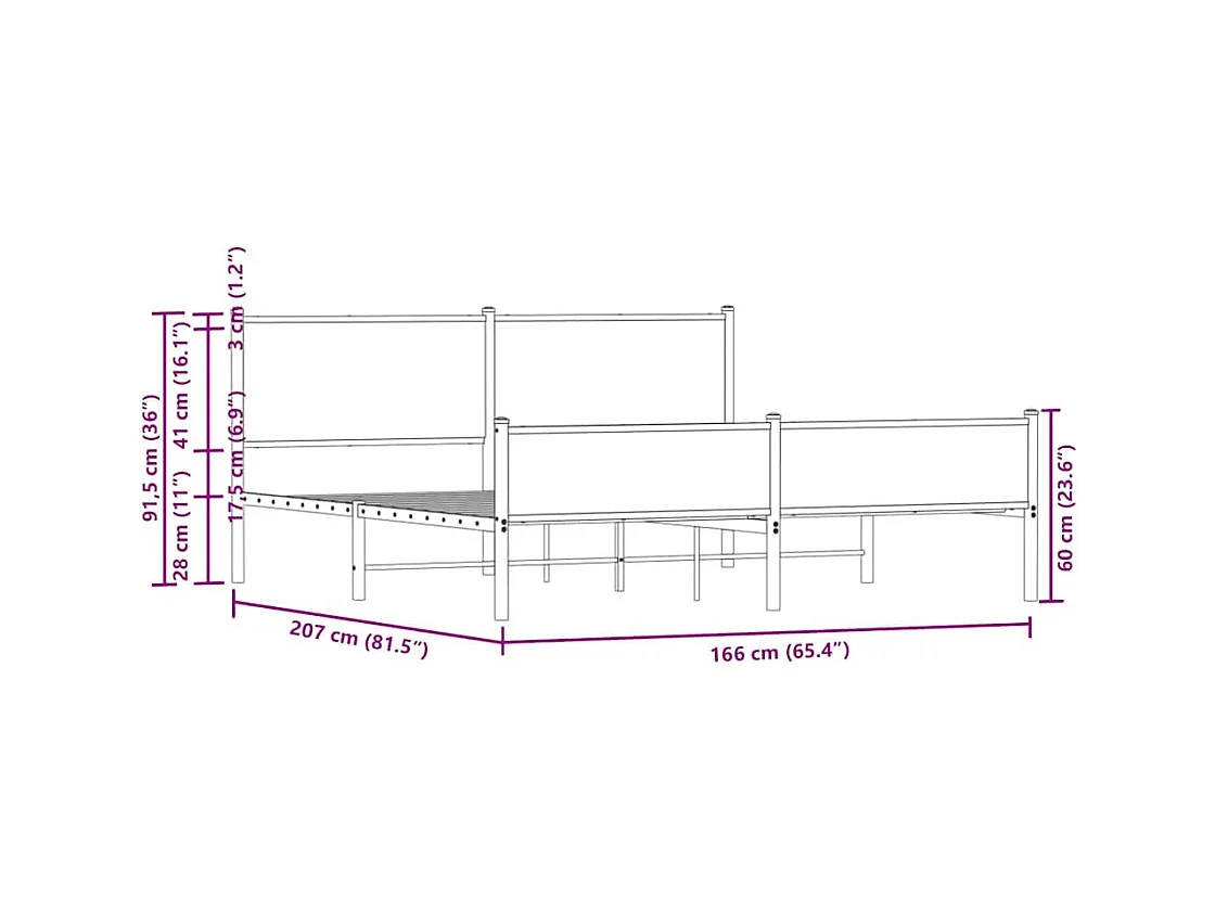 Letto per adulti | Letto matrimoniale | Giroletto senza Materaso in Metallo Rovere Marrone 160x200 cm