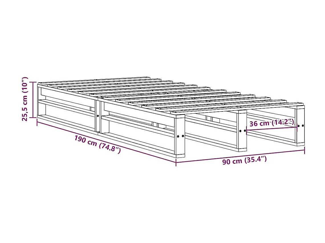 Lit simple | Lit adulte, enfant | Cadre de lit blanc 90x190 cm bois de pin massif