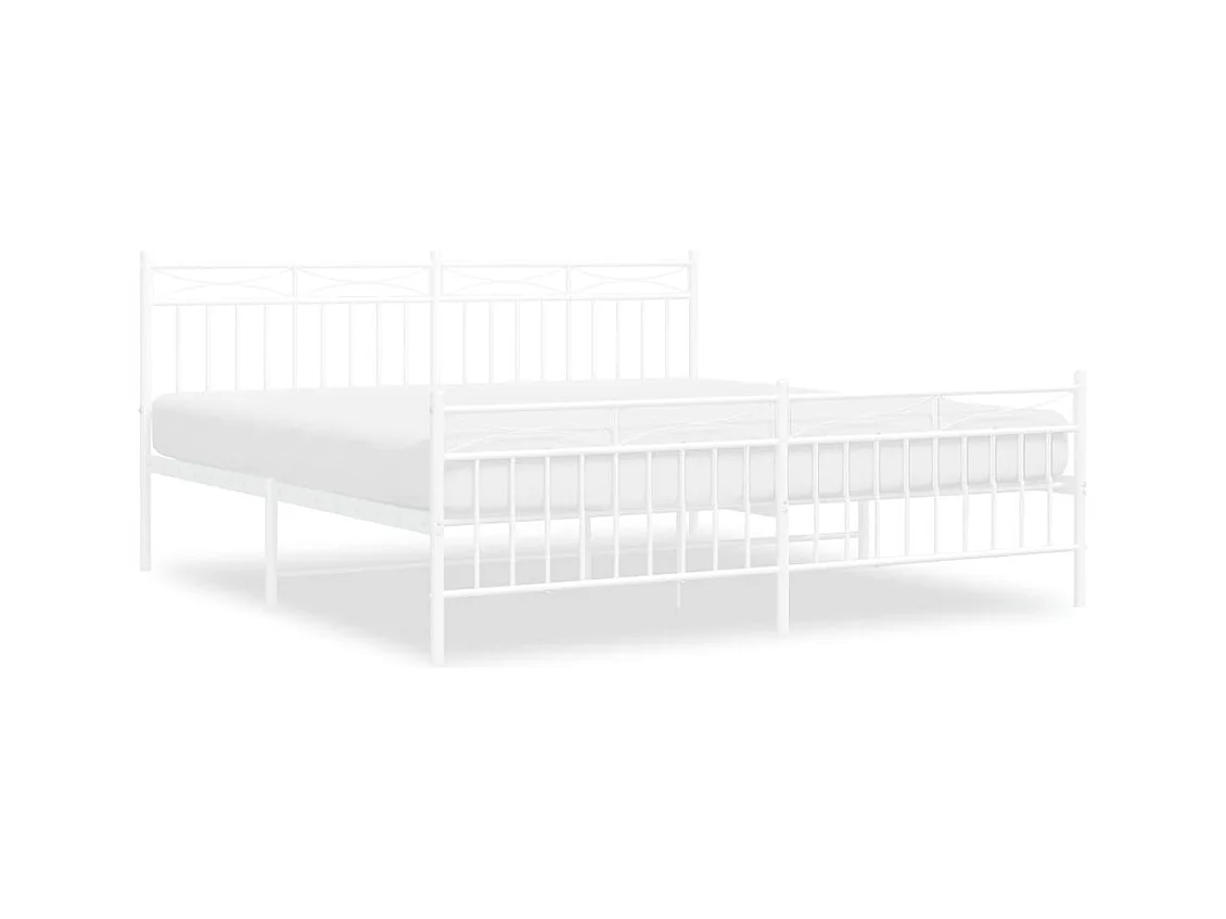 Lit double | Lit adulte | Cadre de lit métal et pied de lit blanc 183x213 cm