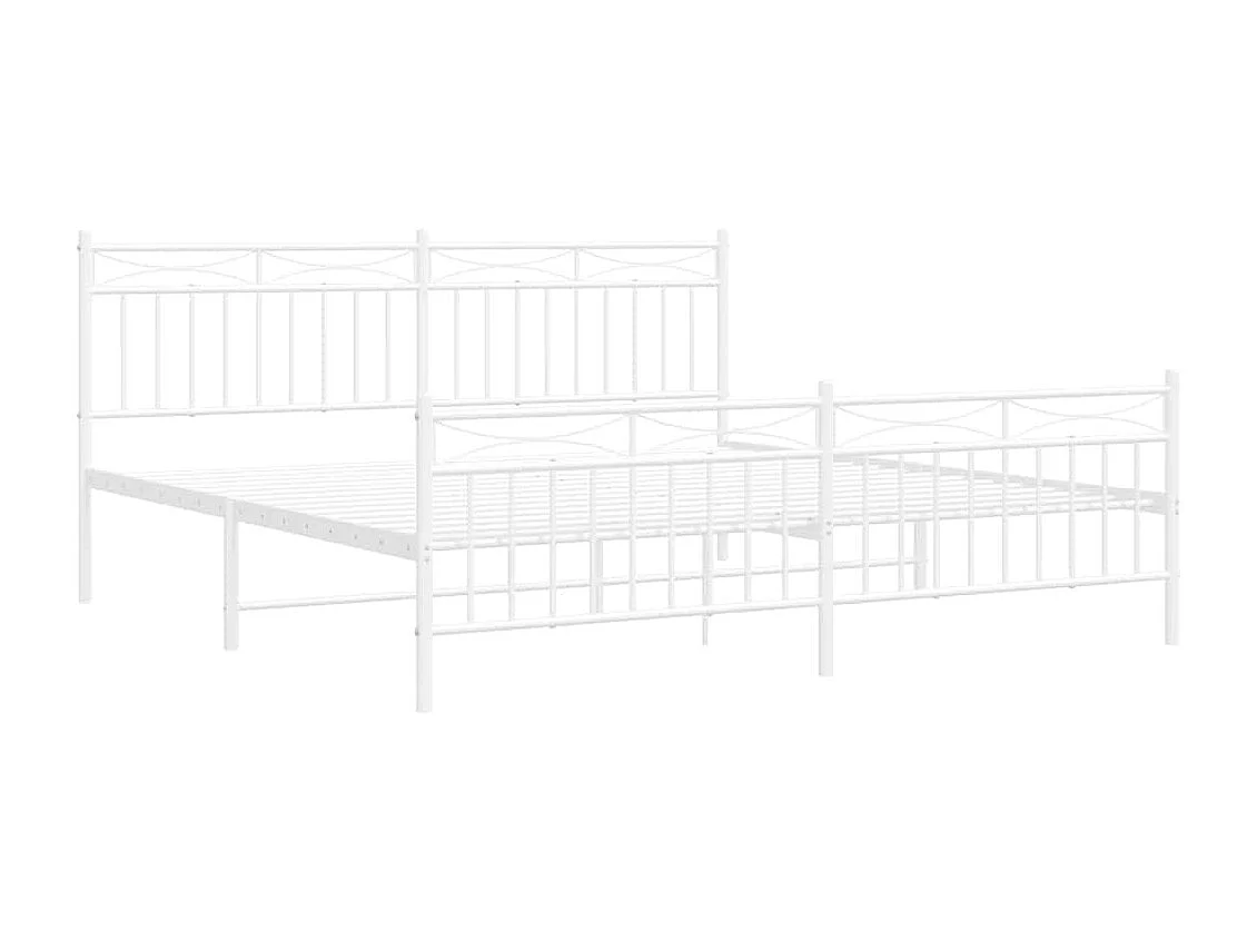 Lit double | Lit adulte | Cadre de lit métal et pied de lit blanc 183x213 cm