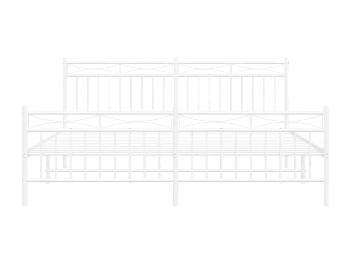 Lit double | Lit adulte | Cadre de lit métal et pied de lit blanc 183x213 cm
