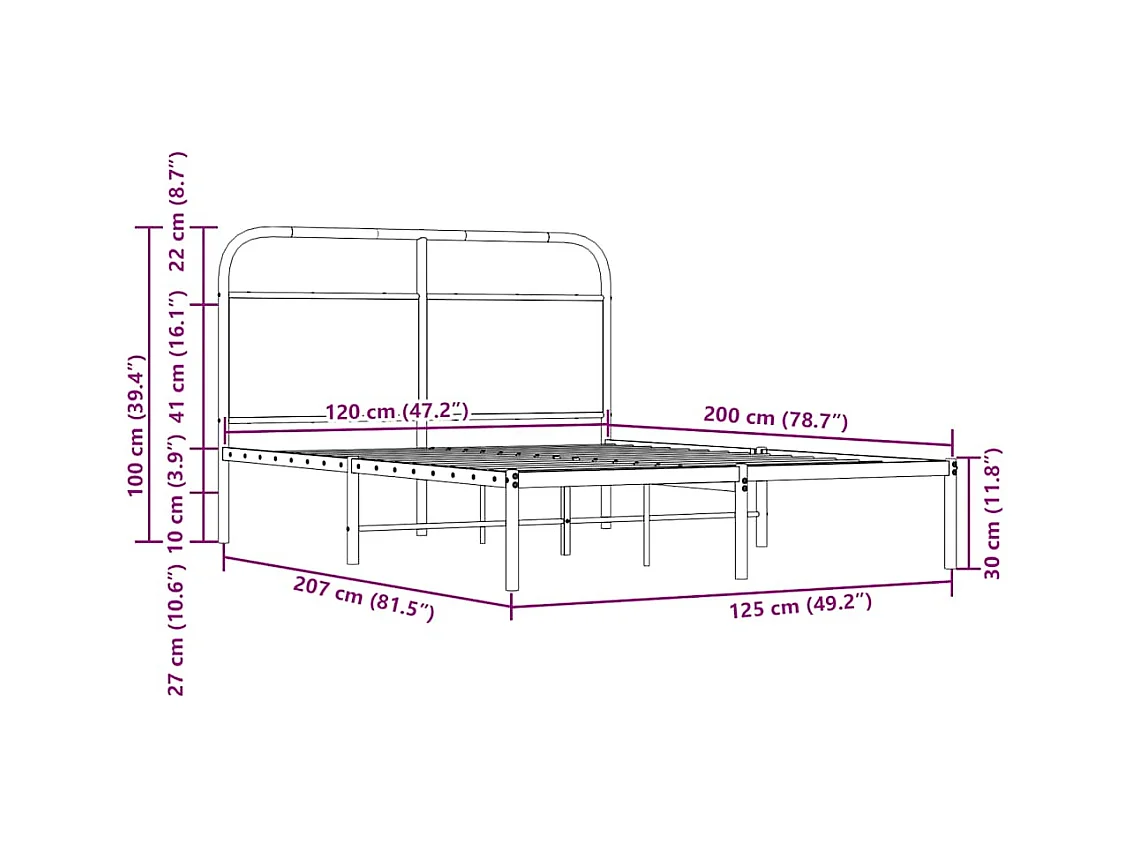 Letto per adulti | Letto singolo | Giroletto senza Materasso Rovere Fumo 120x200 cm in Truciolato
