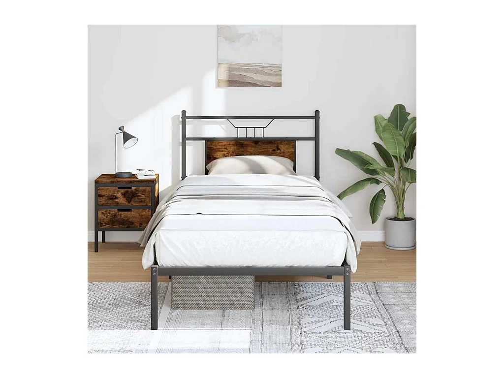 Letto per adulti | Letto singolo | Giroletto senza Materasso Rovere Fumo 90x200 cm in Truciolato