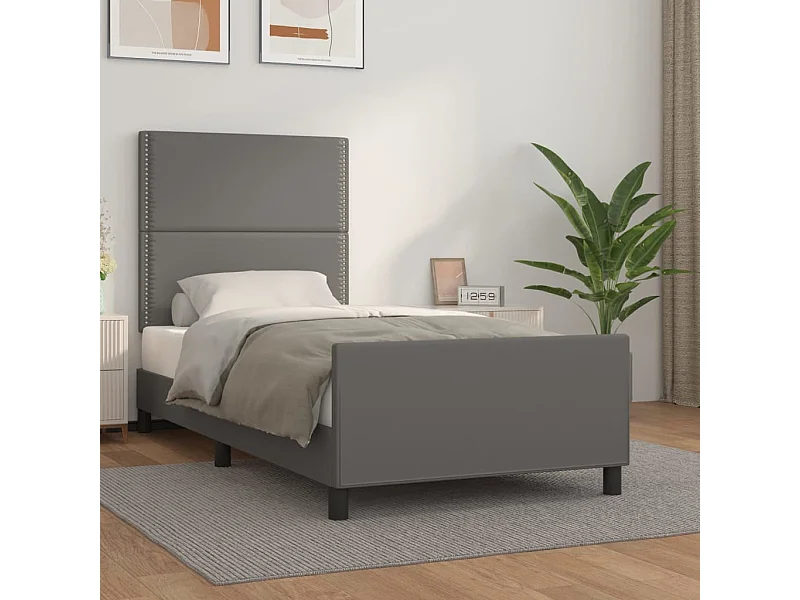 Lit simple | Lit adulte, enfant | Cadre de lit gris 100x200 cm similicuir