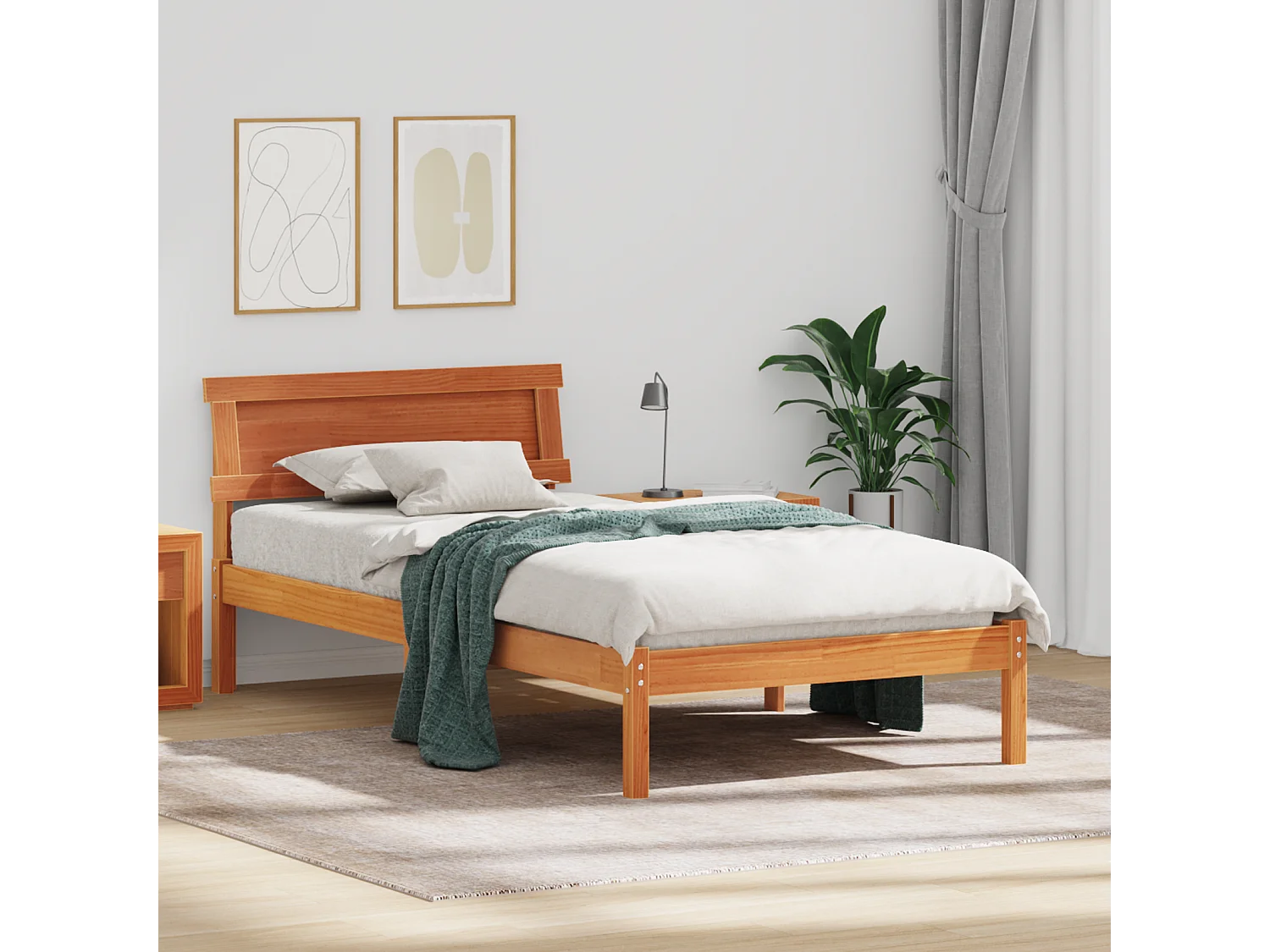 Lit simple | Lit adulte, enfant | Cadre de lit Marron cire 90x190 cm Bois massif en pin