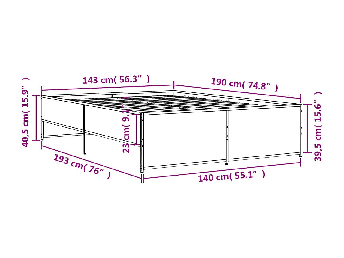 Lit double | Lit adulte | Cadre de lit chêne marron 140x190 cm