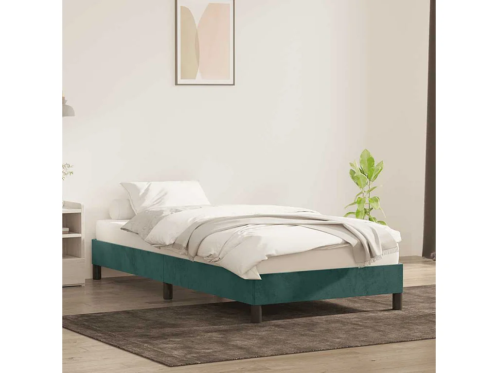 Lit simple | Lit adulte, enfant | Cadre de lit vert foncé 90x210 cm velours