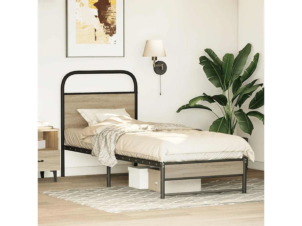 Letto per adulti | Letto singolo | Giroletto senza Materasso Rovere Fumo 75x190 cm in Truciolato