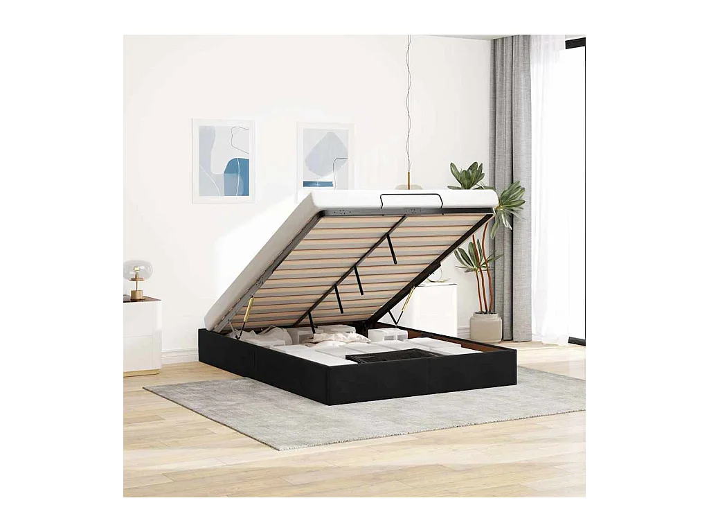 Lit double | Lit adulte | Cadre de lit ottoman noir 140x200 cm velours
