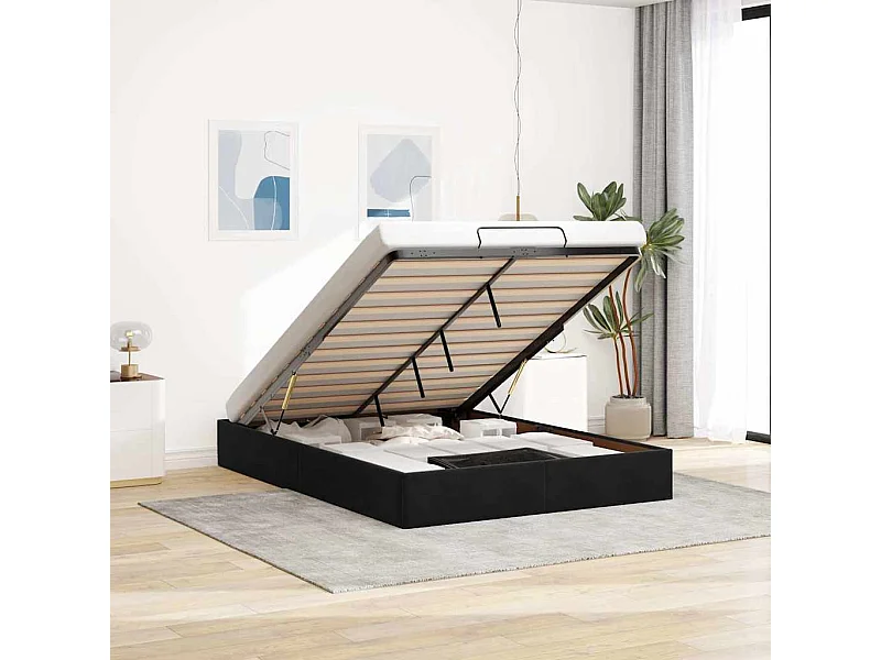 Lit double | Lit adulte | Cadre de lit ottoman noir 140x200 cm velours